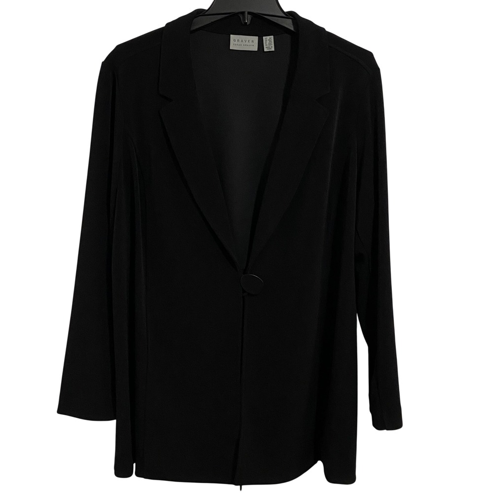 Susan Graver Officecore Blazer Women 1XP Black Single Button Notched Lapel - Picture 2 of 6